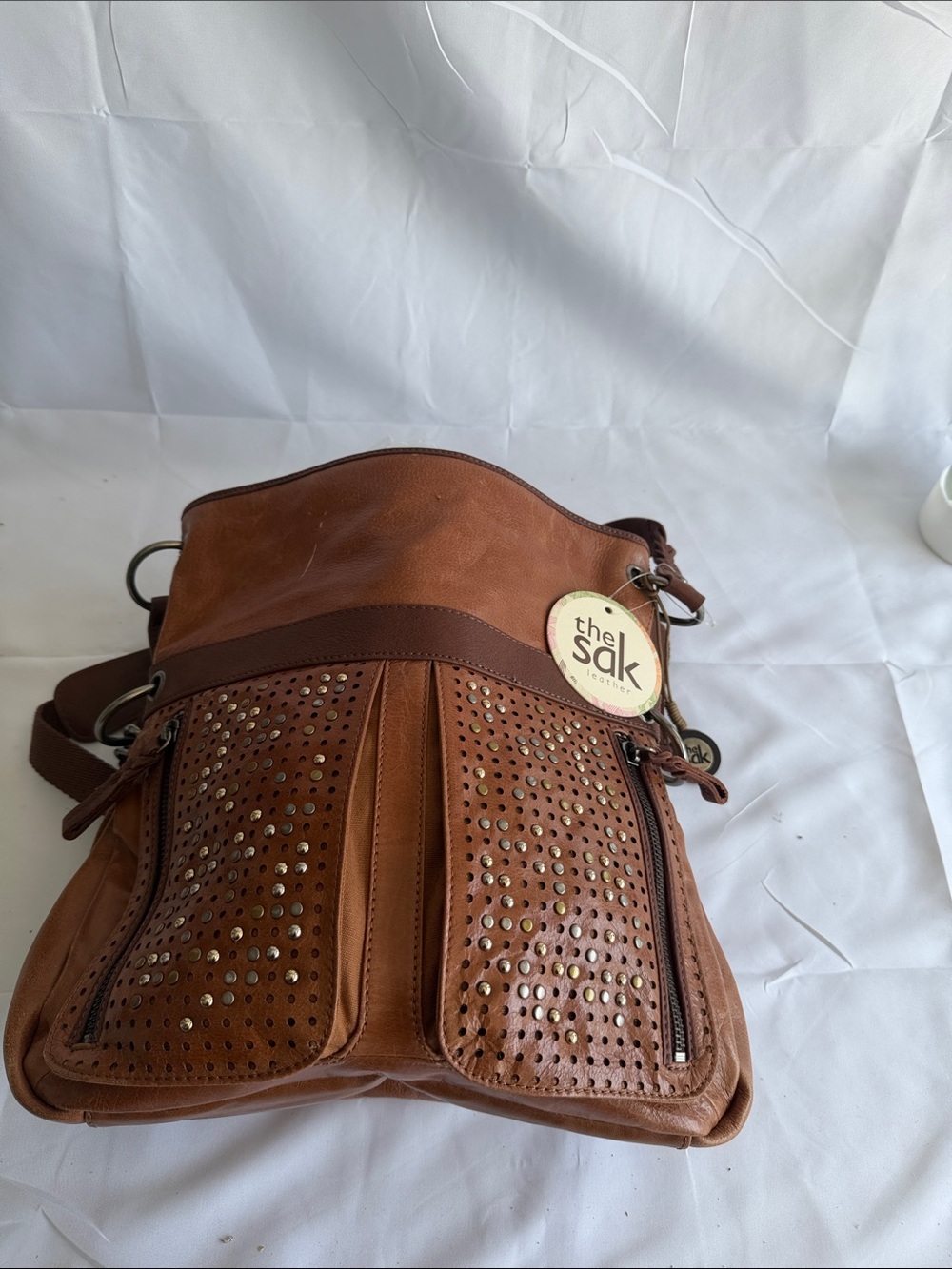 The Sak Tan/Brown Leather Studded Crossbody Bag